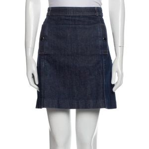 Vanessa Seward denim a-line skirt high waisted pockets dark wash solid blue